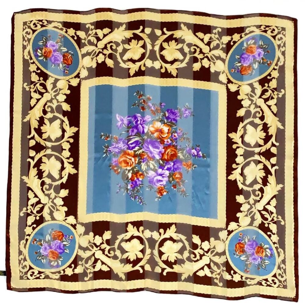 UNBRANDED FLORAL BOHEMIAN BROWN LARGE silk Scarf 36/35 in MADE IN ITALY